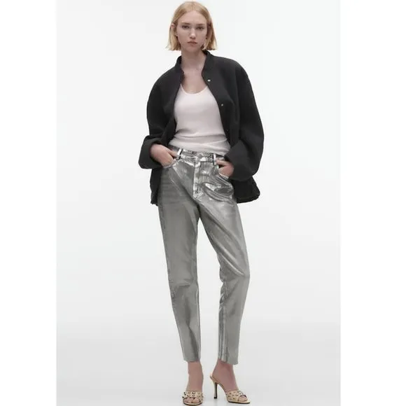 BLOGGER'S FAVE! Zara Metallic Silver Slim Jeans NWT