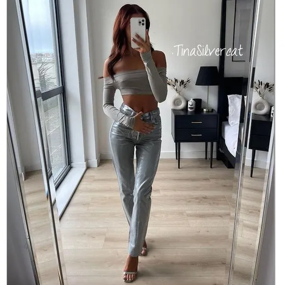 BLOGGER'S FAVE! Zara Metallic Silver Slim Jeans NWT
