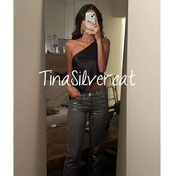BLOGGER'S FAVE! Zara Metallic Silver Slim Jeans NWT