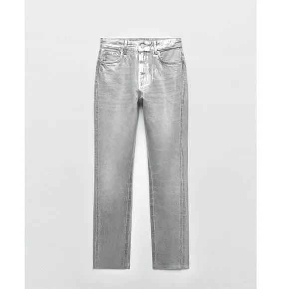 BLOGGER'S FAVE! Zara Metallic Silver Slim Jeans NWT