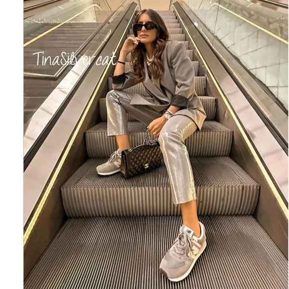 BLOGGER'S FAVE! Zara Metallic Silver Slim Jeans NWT