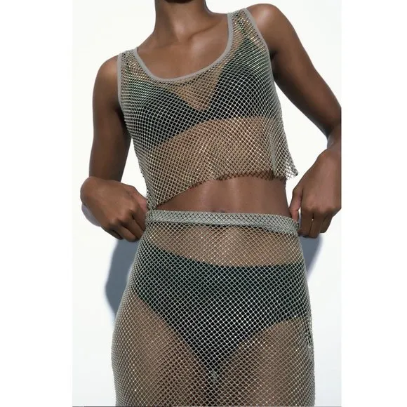 BLOGGER'S FAVE! Zara Rhinestone Mesh Mini Skirt NWT