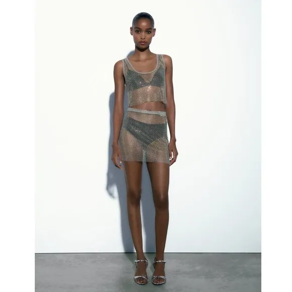 BLOGGER'S FAVE! Zara Rhinestone Mesh Mini Skirt NWT