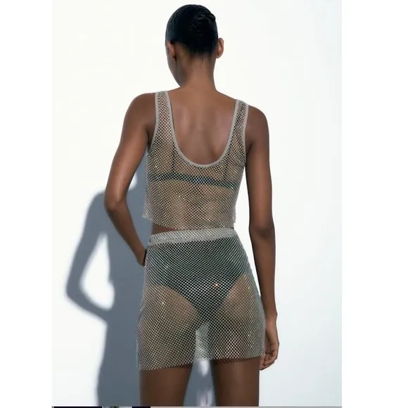 BLOGGER'S FAVE! Zara Rhinestone Mesh Mini Skirt NWT