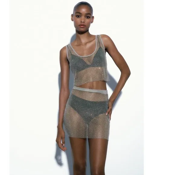 BLOGGER'S FAVE! Zara Rhinestone Mesh Mini Skirt NWT