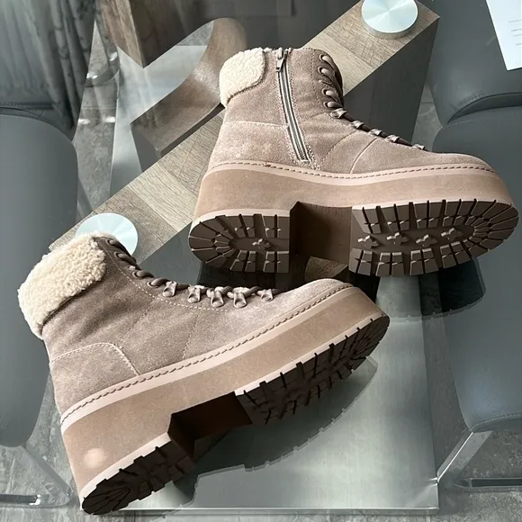Bloomingdale’s Aqua Thea Lace-Up Cold Weather Boots, Cow Suede Size 7 NEW $168