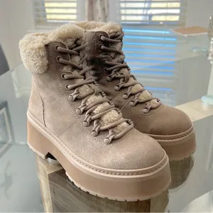 Bloomingdale’s Aqua Thea Lace-Up Cold Weather Boots, Cow Suede Size 7 NEW $168