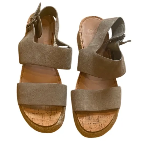 Bloomingdales Mark Fisher nude griege platform espadrille cork suede sandal  7.5
