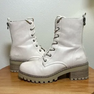 Blowfish LEITH Lace-up Vegan Leather Boots Off White/Cream Size 8.5