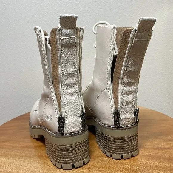 Blowfish LEITH Lace-up Vegan Leather Boots Off White/Cream Size 8.5