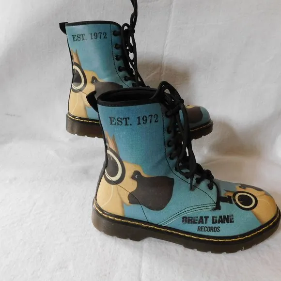 Blue Great Dane Dog Combat Style Boots Size Men's 7 Women's 9