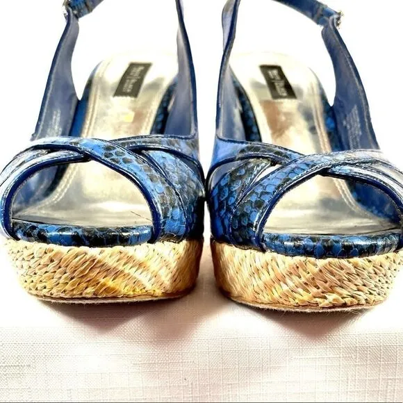 BLUE SNAKESKIN PLATFORM WEDGES BY WHBM SIZE 7M