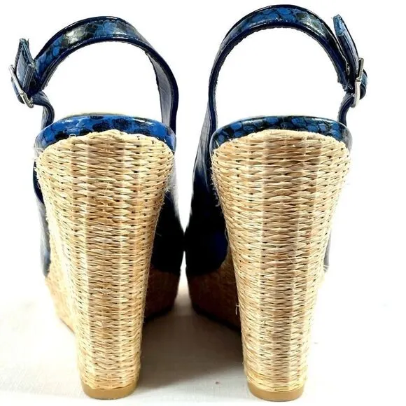 BLUE SNAKESKIN PLATFORM WEDGES BY WHBM SIZE 7M