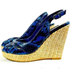 BLUE SNAKESKIN PLATFORM WEDGES BY WHBM SIZE 7M