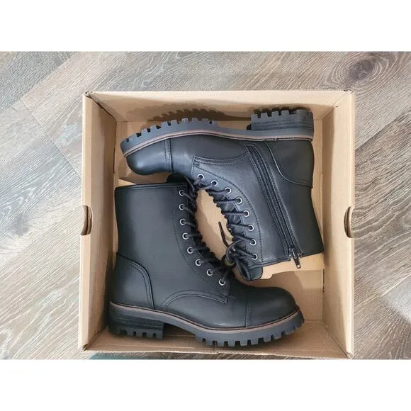 boc By Born Women's Black Amiah Lug Sole Lace Up Combat Boots size 7 #5