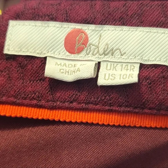 Boden Boat Neck Burgundy Dress Size 10