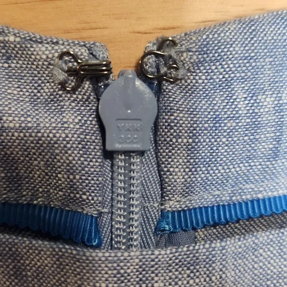 BODEN LAURIE LINEN BLUE 3/4 SLEEVE CHAMBRAY 2 POCKET SHIFT DRESS SIZE 6 EUC