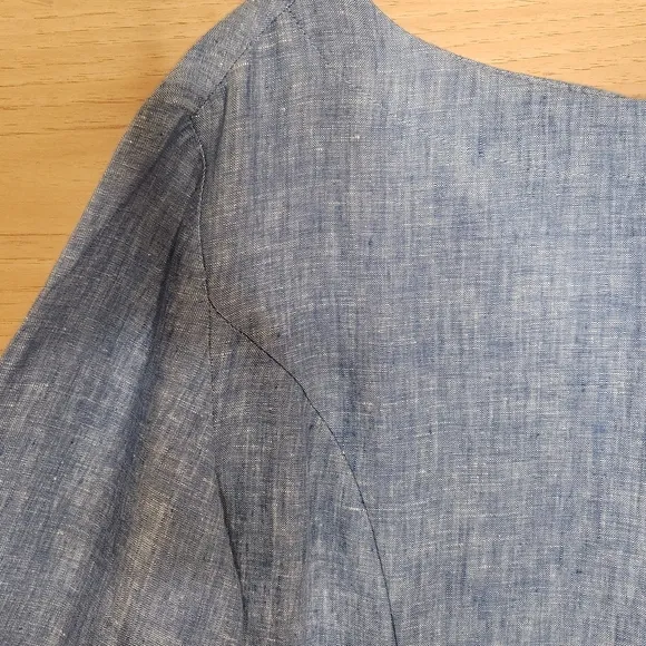 BODEN LAURIE LINEN BLUE 3/4 SLEEVE CHAMBRAY 2 POCKET SHIFT DRESS SIZE 6 EUC