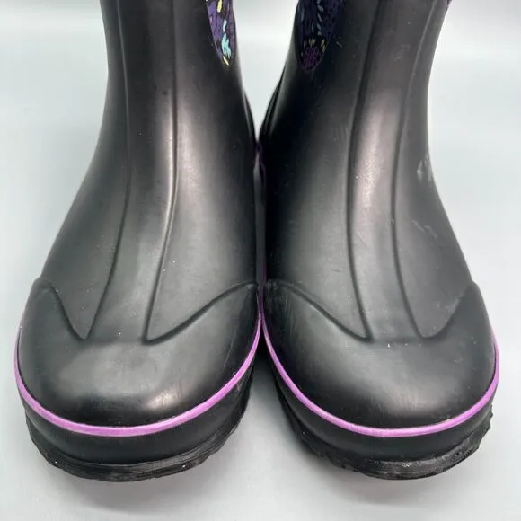 Bogs Classic Northwest Garden Kid's 4 Black Floral Winter Boots Pull-On Ankle
