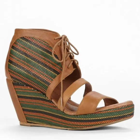 Boho Anthropologie 80  Erie retro caged Lace-up platform wedge chunky sandals