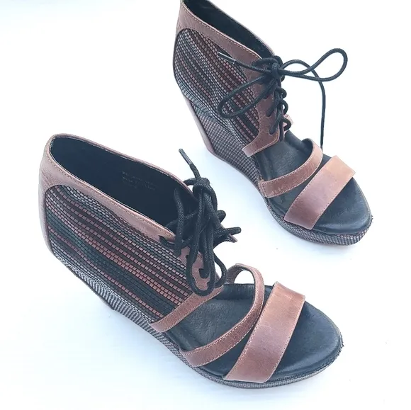 Boho Anthropologie 80  Erie retro caged Lace-up platform wedge chunky sandals