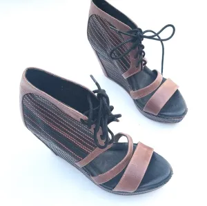 Boho Anthropologie 80  Erie retro caged Lace-up platform wedge chunky sandals