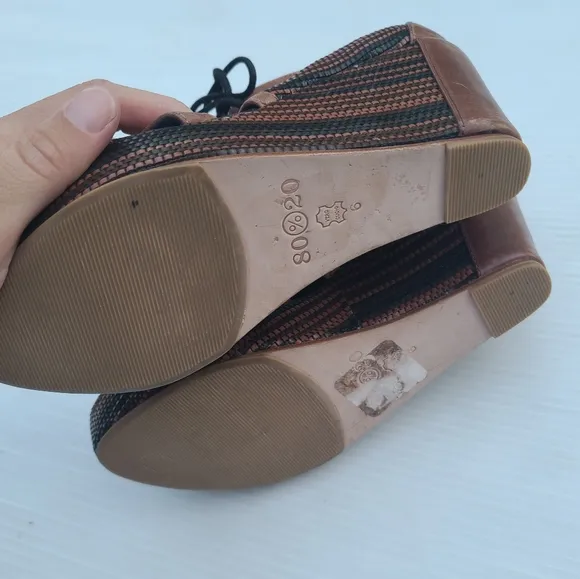 Boho Anthropologie 80  Erie retro caged Lace-up platform wedge chunky sandals