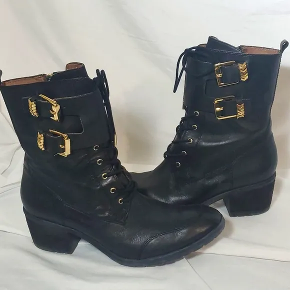 Boots Donald J Pliner Vero Couio Danti Combat Boots Black Leather Women's 10M