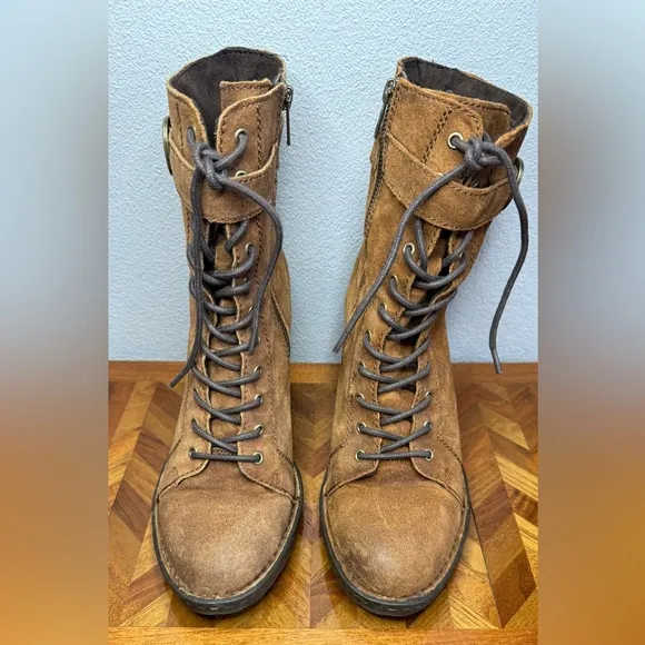 Born Cass distressed suede combat boots 9