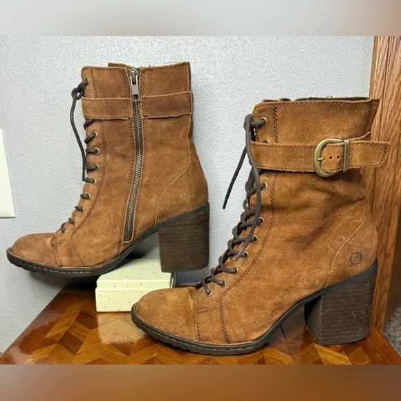 Born Cass distressed suede combat boots 9