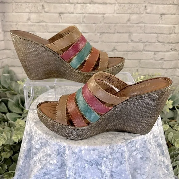 Born “Lumi Sand” Multicolor Leather 5-Band Open Toe Wedge Sandals WMS 9M✨NWOT✨