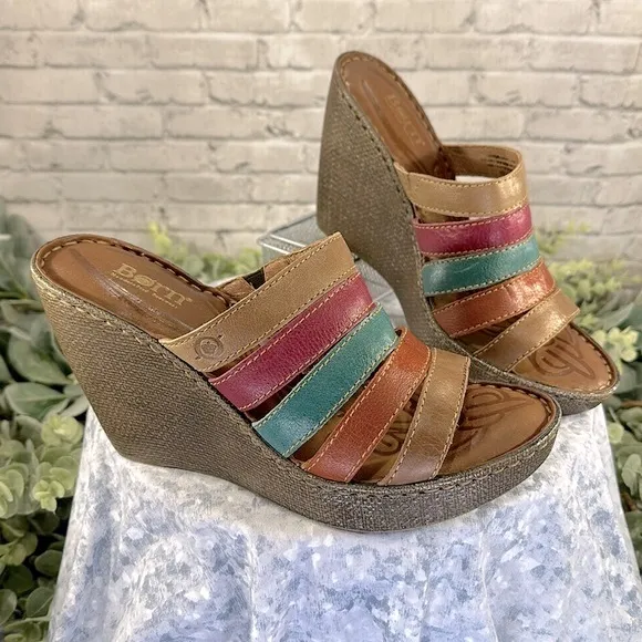 Born “Lumi Sand” Multicolor Leather 5-Band Open Toe Wedge Sandals WMS 9M✨NWOT✨