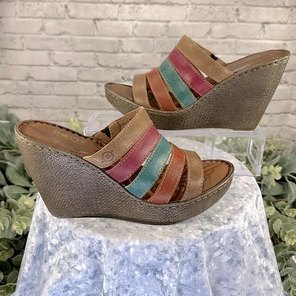 Born “Lumi Sand” Multicolor Leather 5-Band Open Toe Wedge Sandals WMS 9M✨NWOT✨