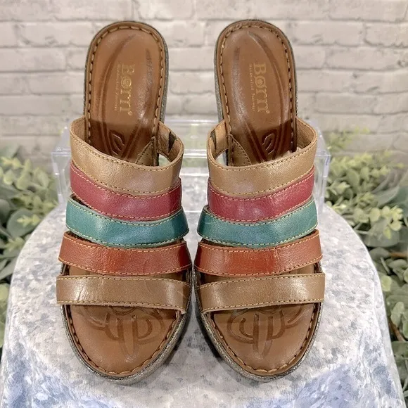 Born “Lumi Sand” Multicolor Leather 5-Band Open Toe Wedge Sandals WMS 9M✨NWOT✨