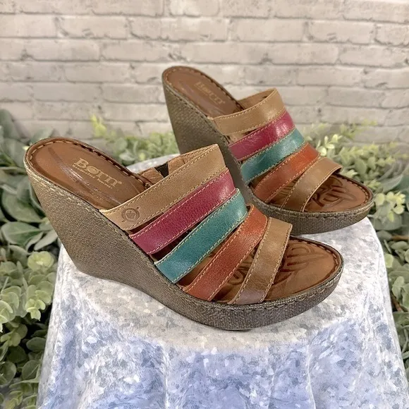 Born “Lumi Sand” Multicolor Leather 5-Band Open Toe Wedge Sandals WMS 9M✨NWOT✨