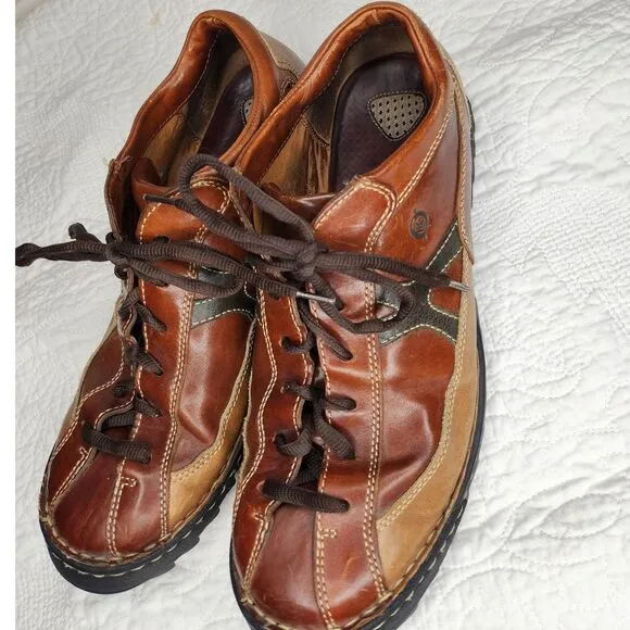 Born Men's Tri Tone‎ B5449 Brown Leather Oxford Shoes Size 11 W Round Toe