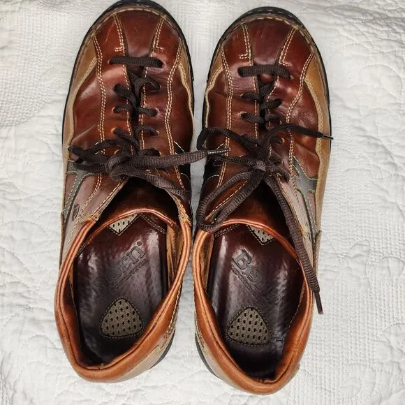 Born Men's Tri Tone‎ B5449 Brown Leather Oxford Shoes Size 11 W Round Toe