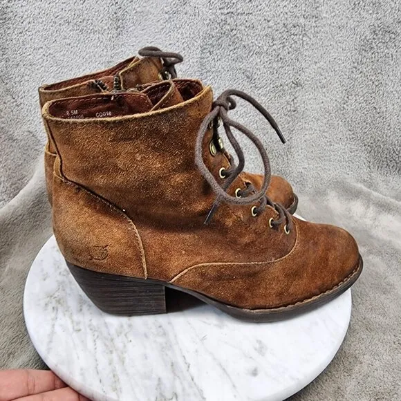 Born Shoes Womens Size 8.5 Brown Leather Lace Up Ankle Boots *GUC*