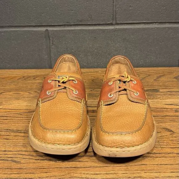 Born Wav 2 Brown 2 Tone Leather Moc Toe Boat Shoes Men’s 10