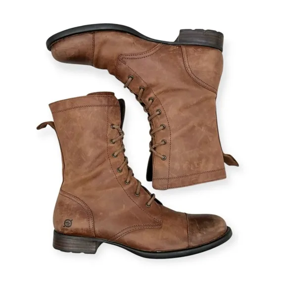 Born Zelia Leather Lace Up Combat Boots Size 9