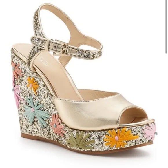 Botkier Anthropologie Pastel Floral Raffia Glitter Wedges