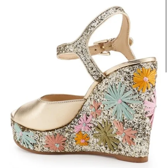 Botkier Anthropologie Pastel Floral Raffia Glitter Wedges