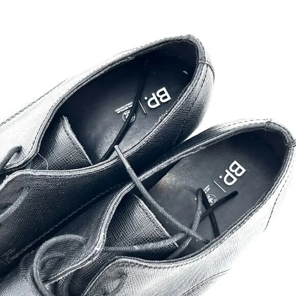 BP Mens Albert Derby Lace Oxford Dress Shoes 9.5 Black Saffiano Leather NWOT