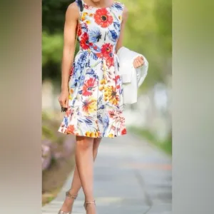 Brand New Donna Morgan Red &amp; Blue Floral Dress - Size 10