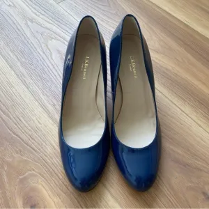 Brand New LK Bennet Opal Patent Leather Court Shoes Navy Blue EU38