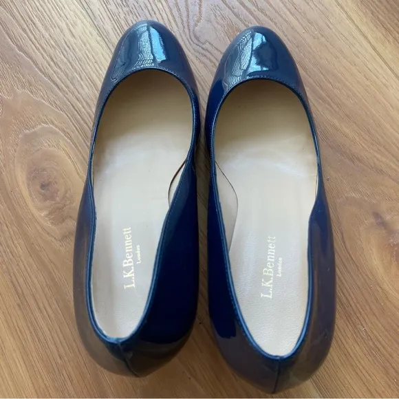 Brand New LK Bennet Opal Patent Leather Court Shoes Navy Blue EU38
