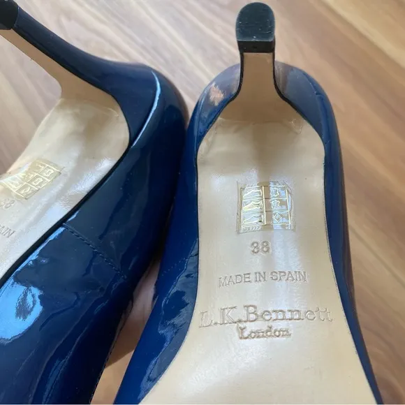 Brand New LK Bennet Opal Patent Leather Court Shoes Navy Blue EU38