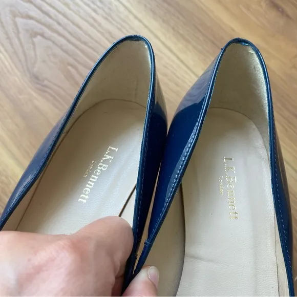 Brand New LK Bennet Opal Patent Leather Court Shoes Navy Blue EU38