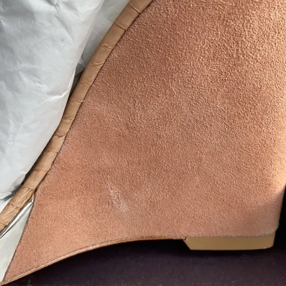 Brian Atwood Pinkston Open Toe Platform Wedges Suede Sandals Tan Brown 7 37