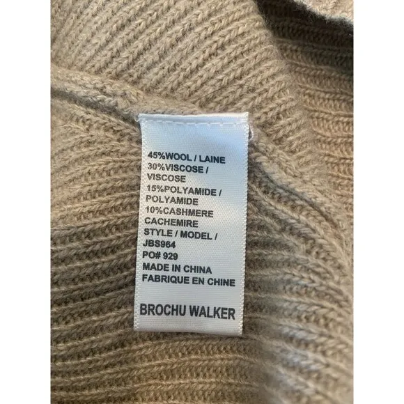 Brochu Walker Boat Neck Asymmetric Tan Beige Sz S Cashmere Blend Sweater ($300 )